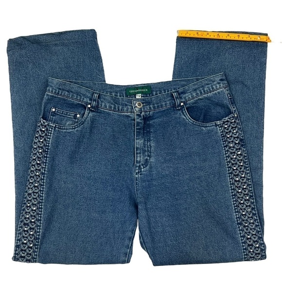 Woman’s Size 11/12 Wide Leg Jeans Rhinestone Mermaidcore Side Panel Medium Wash - Picture 7 of 11